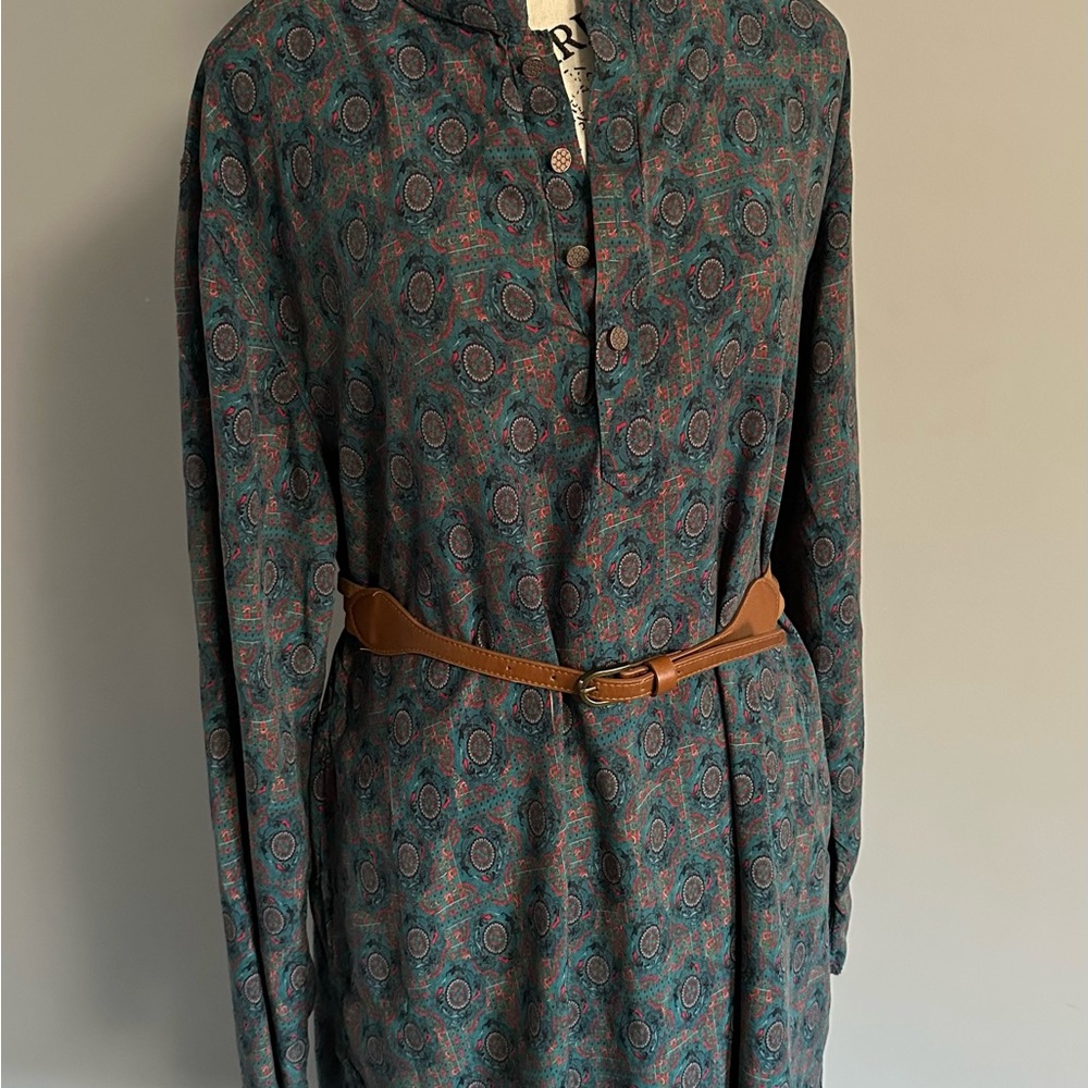 Boho Vintage Patterned Shirtwaist Dress - Size XL